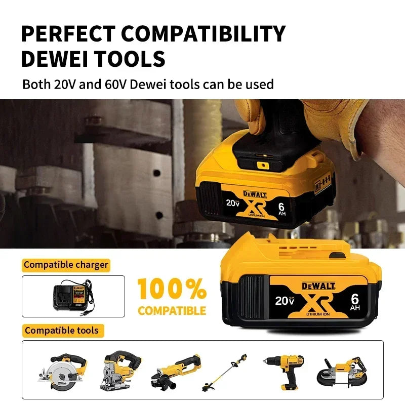 100% Genuine Dewalt 20V Battery, 2AH  6AH Rechargeable Lithium Ion Battery, Dewalt DCB200 DCB206 Power Tool Replacement Battery