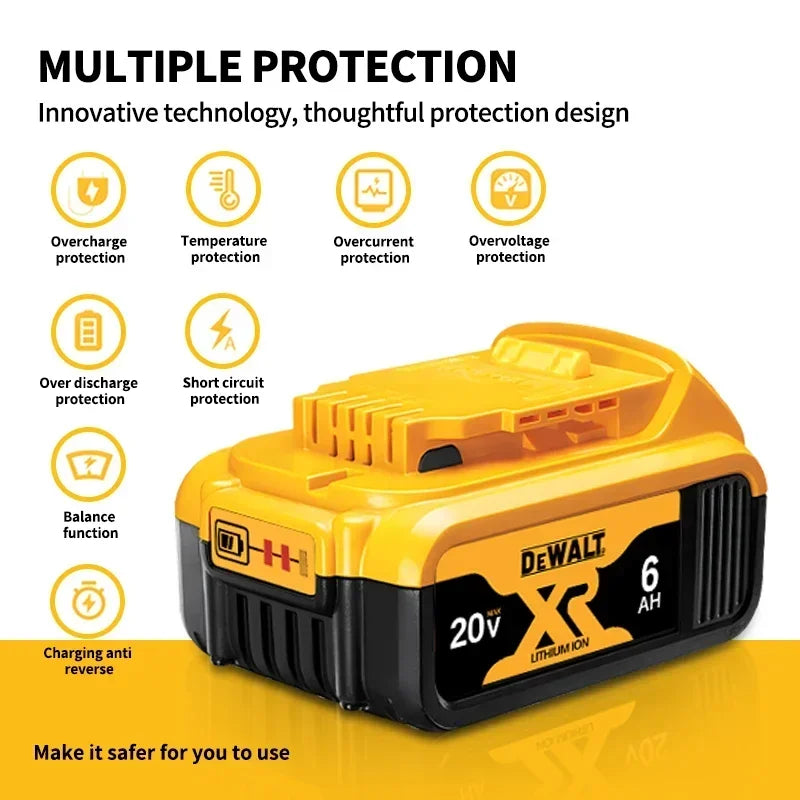 100% Genuine Dewalt 20V Battery, 2AH  6AH Rechargeable Lithium Ion Battery, Dewalt DCB200 DCB206 Power Tool Replacement Battery